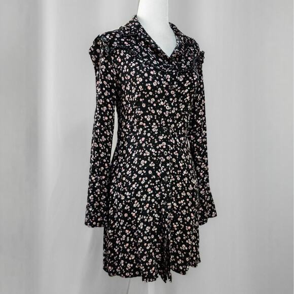 Long Sleeve Black Button Up Peasant Dress - Picture 2 of 5